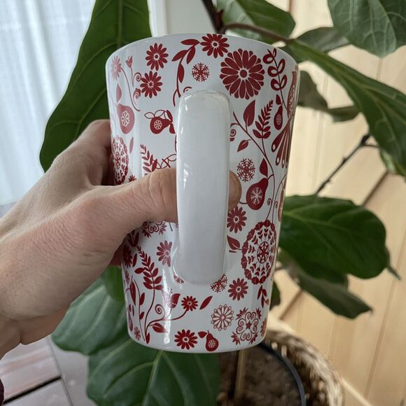 World Market Ceramic White Coffee Mug Tea Cup Red Floral Birds Pears - Picture 3 of 5